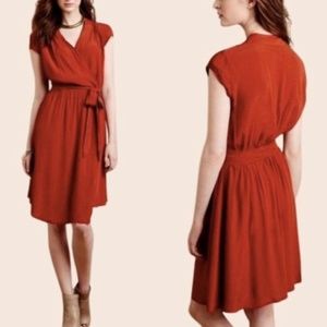 Anthropologie Maeve Rust Noronha Faux Wrap Dress Size Small